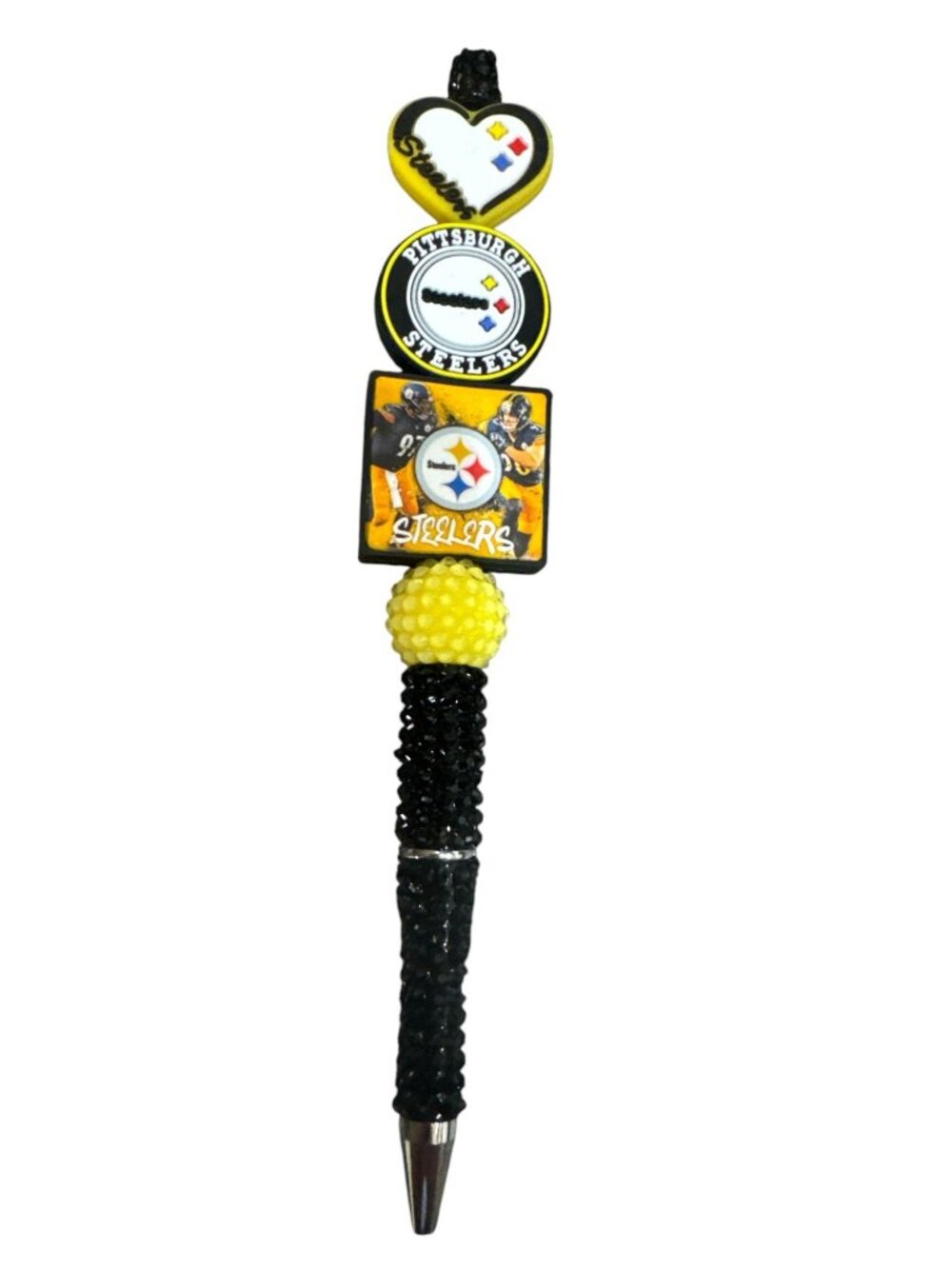 Pittsburgh Steelers Novelty Pen With Beaded Handle & Decorative Team Logos Black